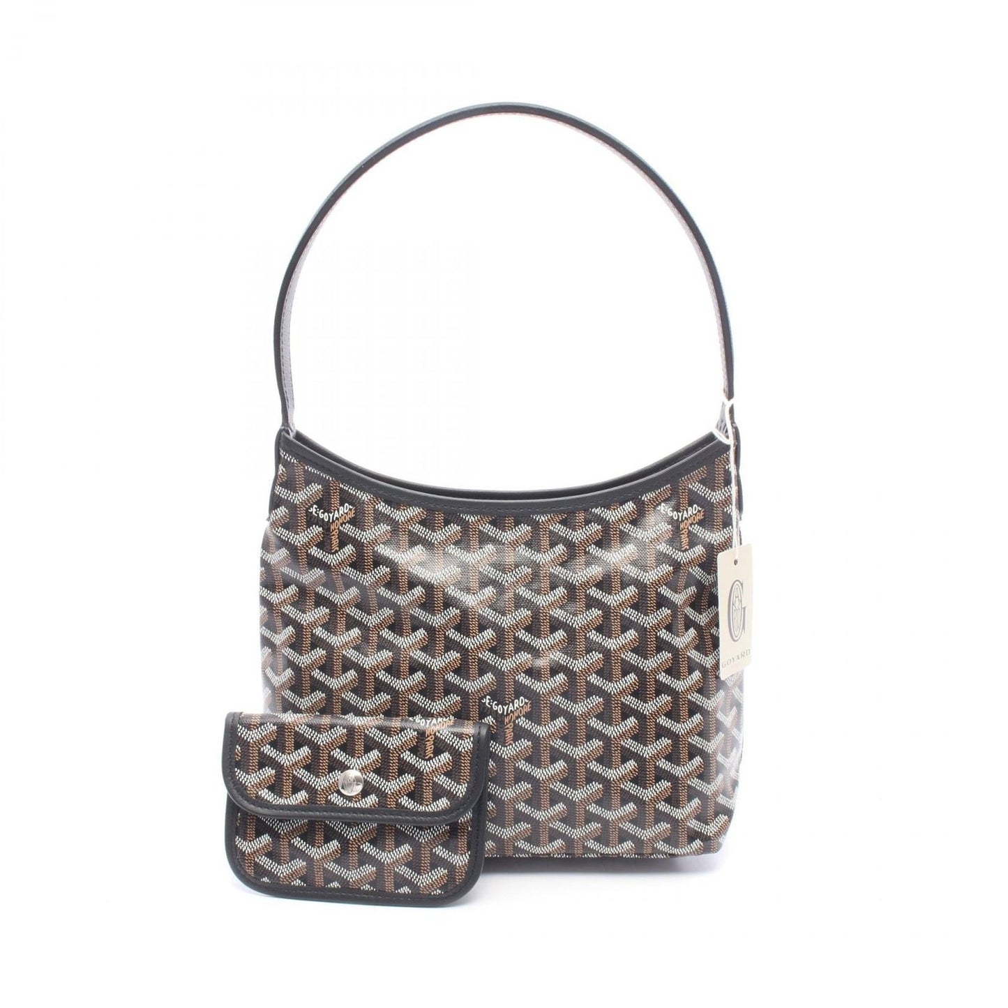 Goyard Handbag Boheme Mini Hobo Black White Brown Canvas Leather