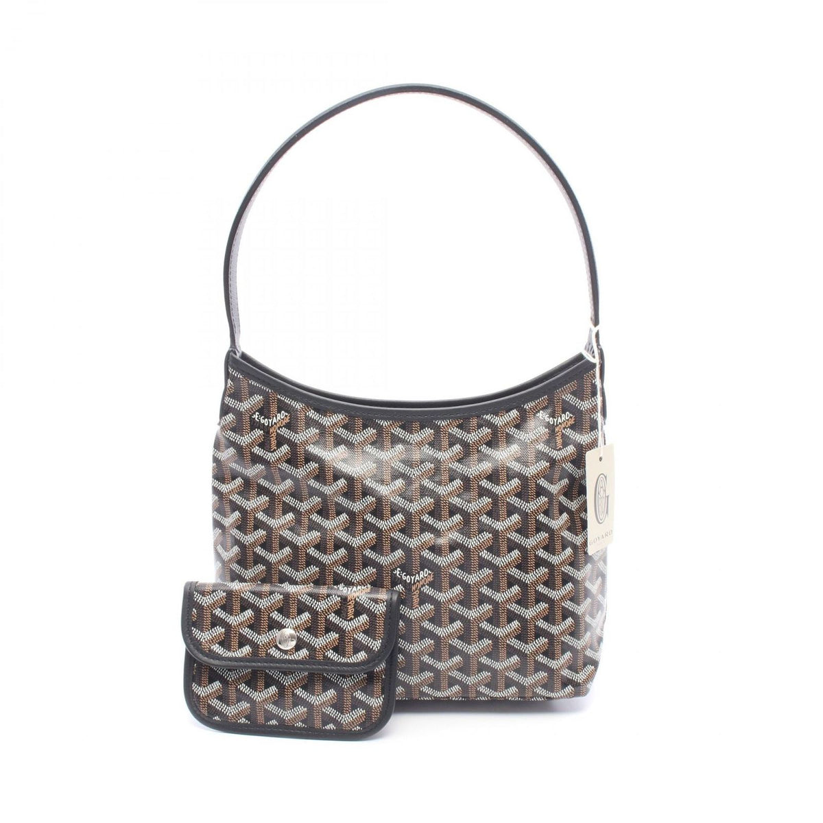 Goyard Handbag Boheme Mini Hobo Black White Brown Canvas Leather