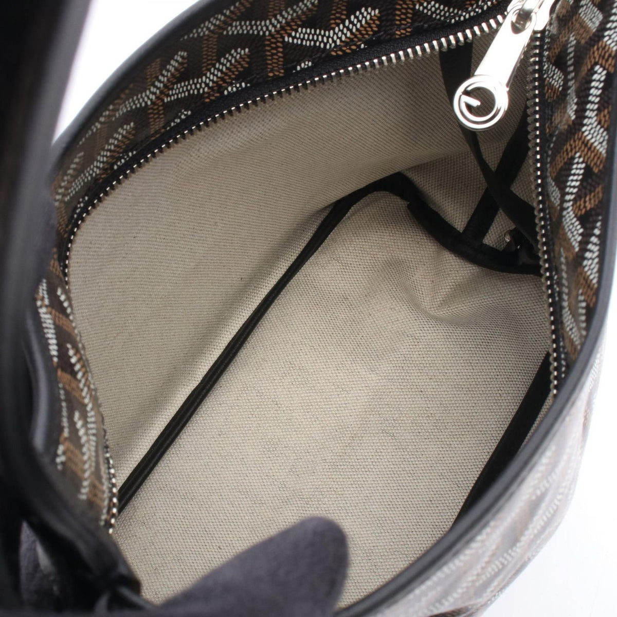 Goyard Handbag Boheme Mini Hobo Black White Brown Canvas Leather — view 3