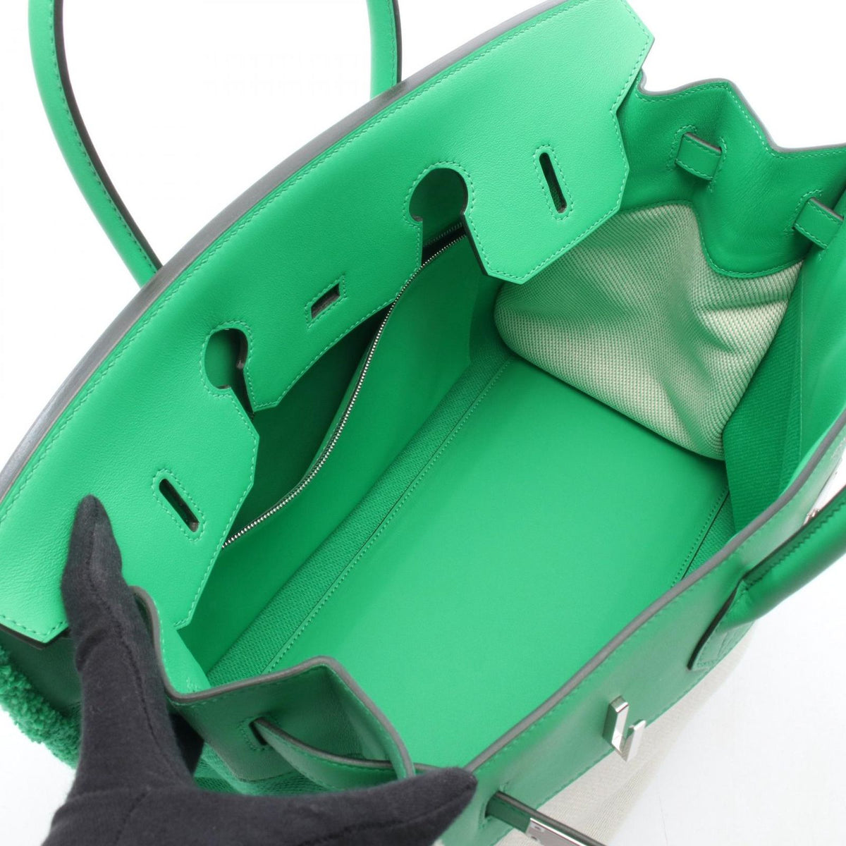 Hermes Birkin 35 Frey Mint Ecru Canvas Leather Handbag — view 3