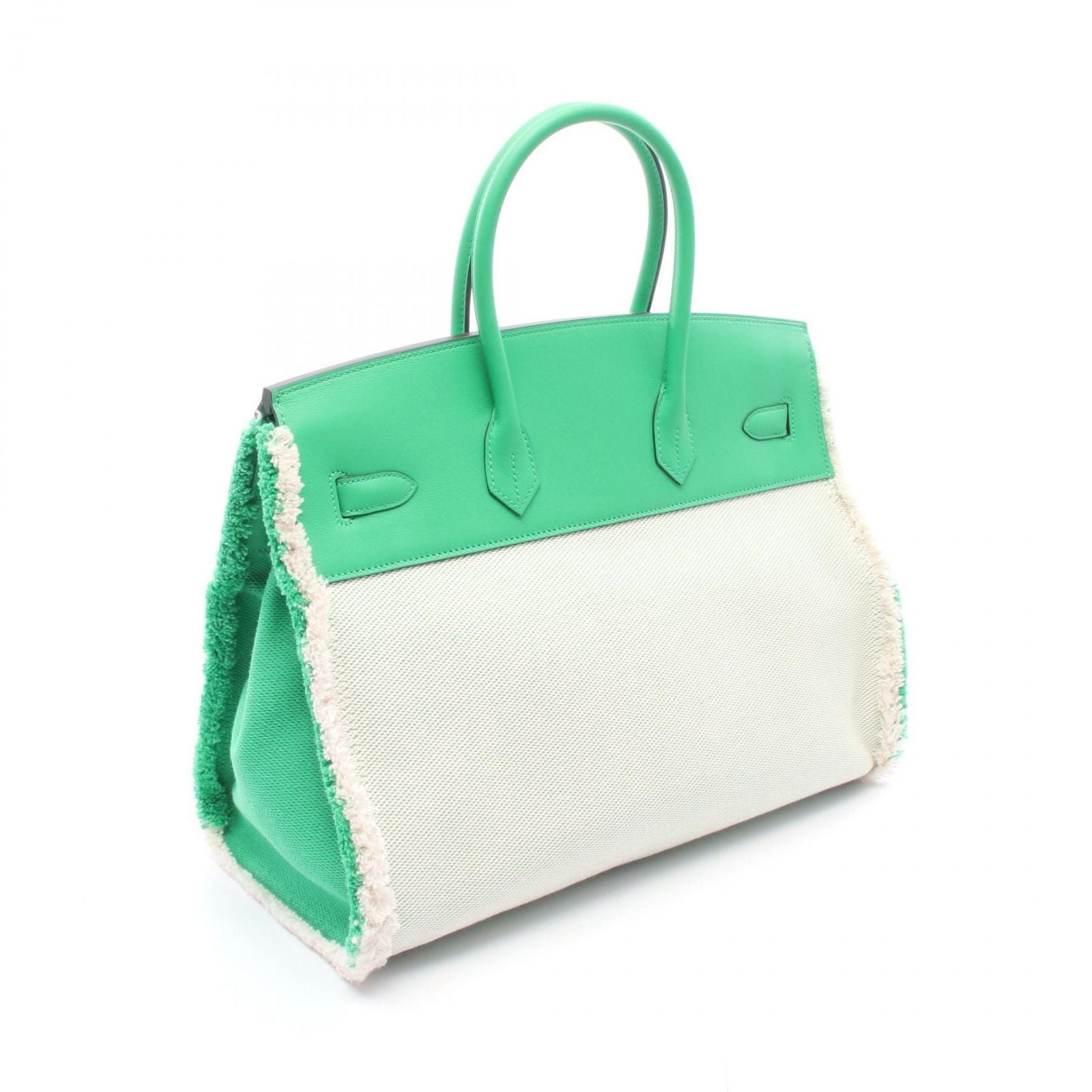 Hermes Birkin 35 Frey Mint Ecru Canvas Leather Handbag — view 2