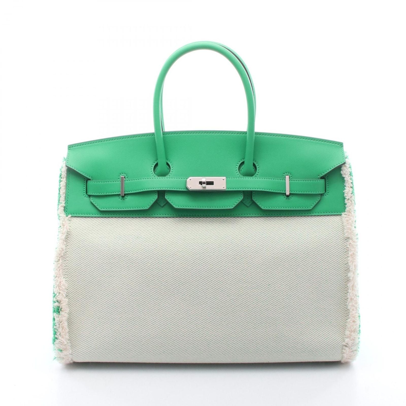 Hermes Birkin 35 Frey Mint Ecru Canvas Leather Handbag