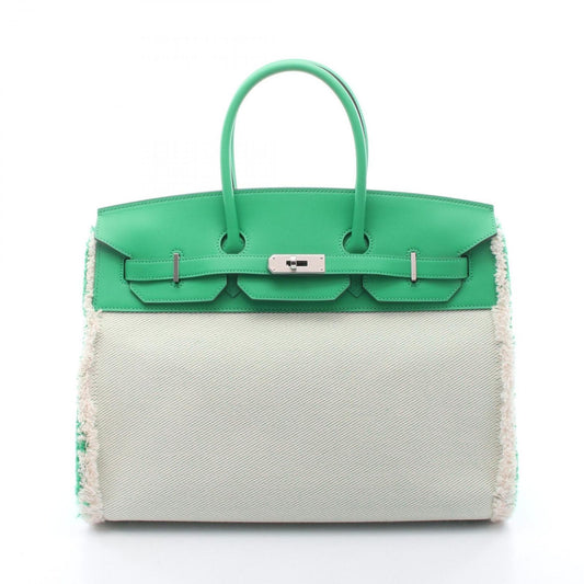 Hermes Birkin 35 Frey Mint Ecru Canvas Leather Handbag