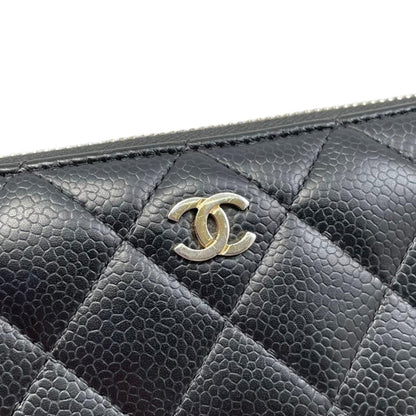 Chanel Wallet Classic Long Zip Quilted Caviar Leather CC Logo Black Gold — view 5