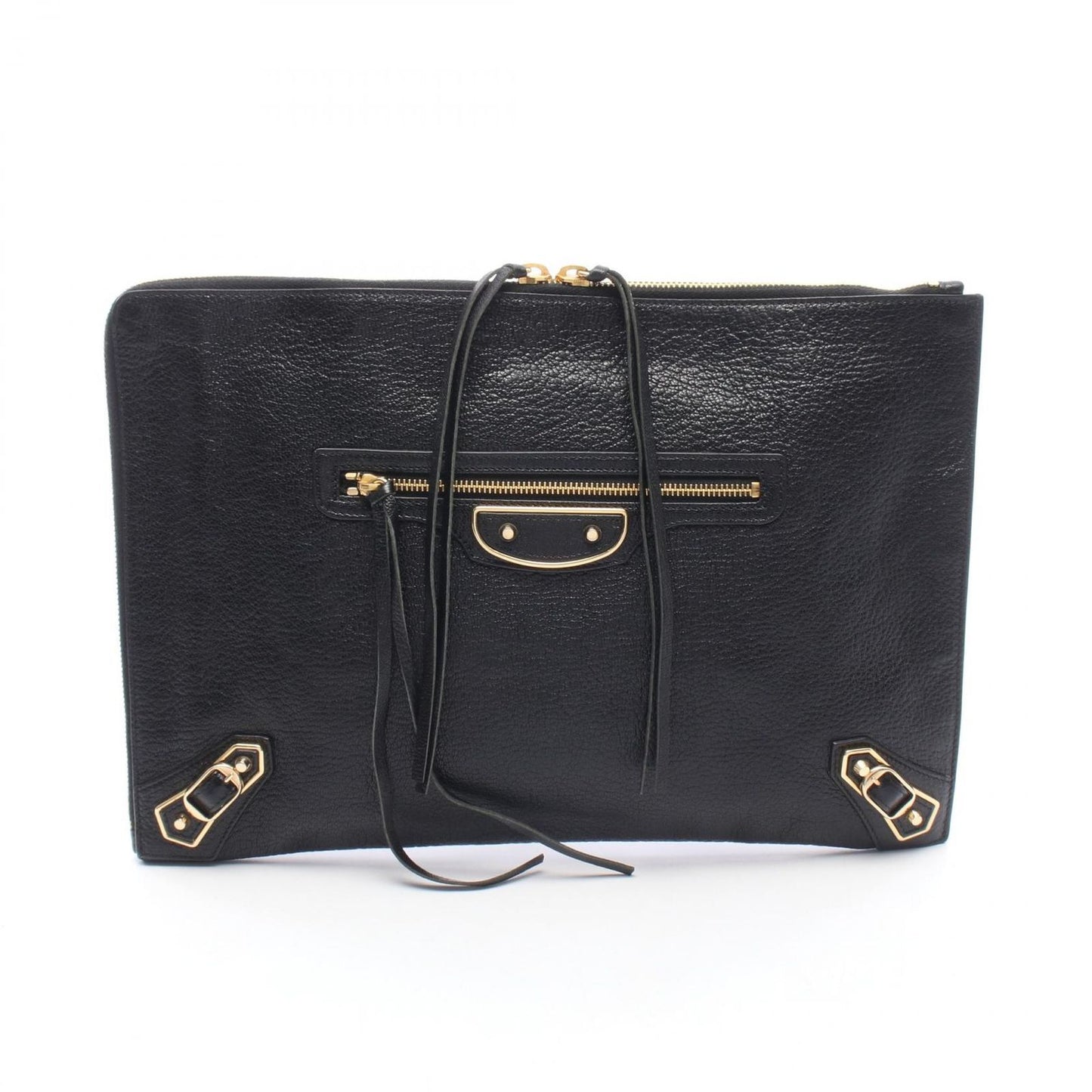 Balenciaga Clutch Classic Metallic Edge Black Leather
