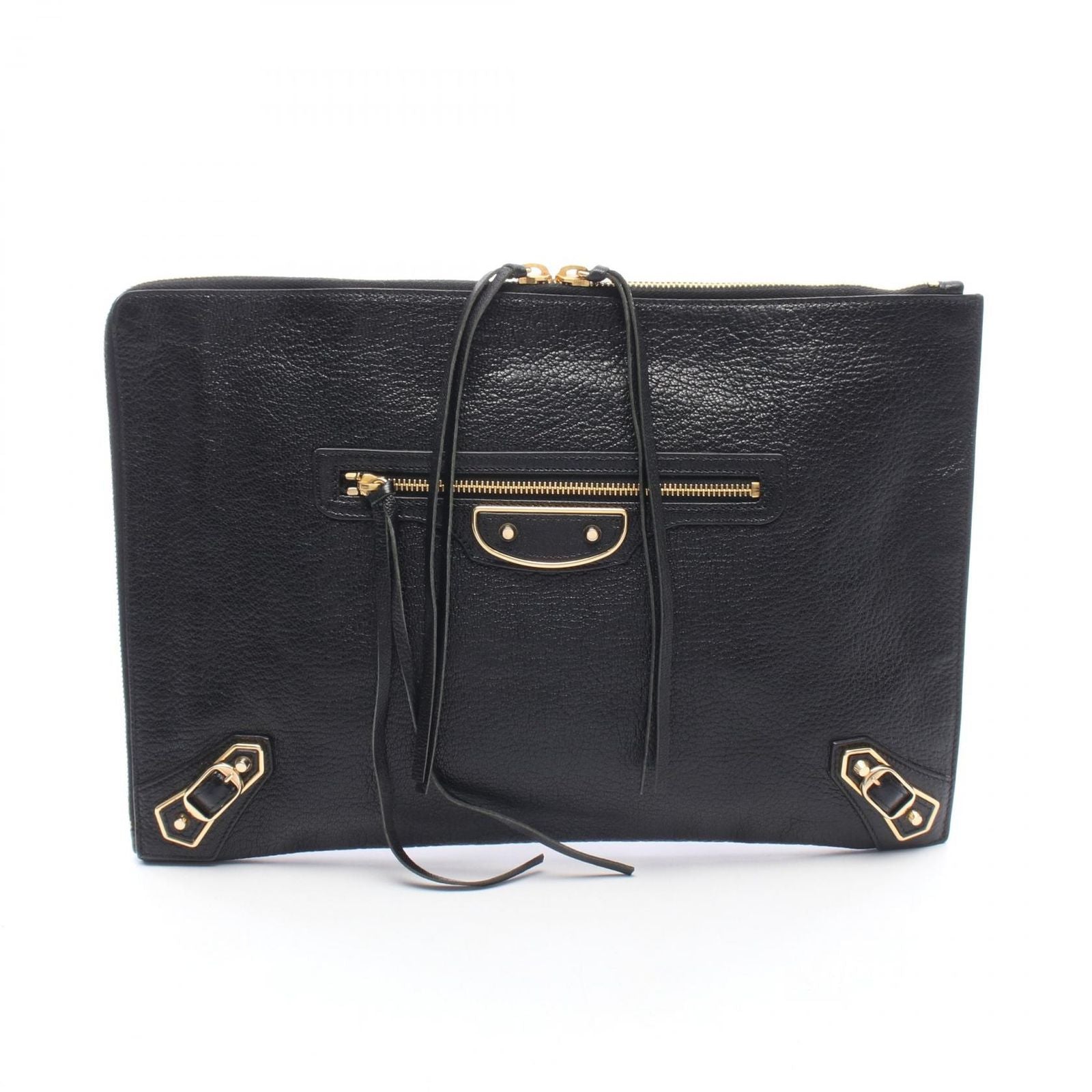 Balenciaga Clutch Classic Metallic Edge Black Leather