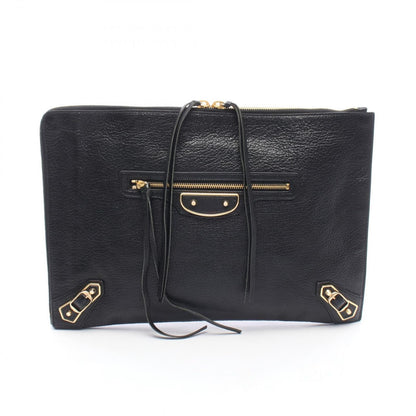 Balenciaga Clutch Classic Metallic Edge Black Leather