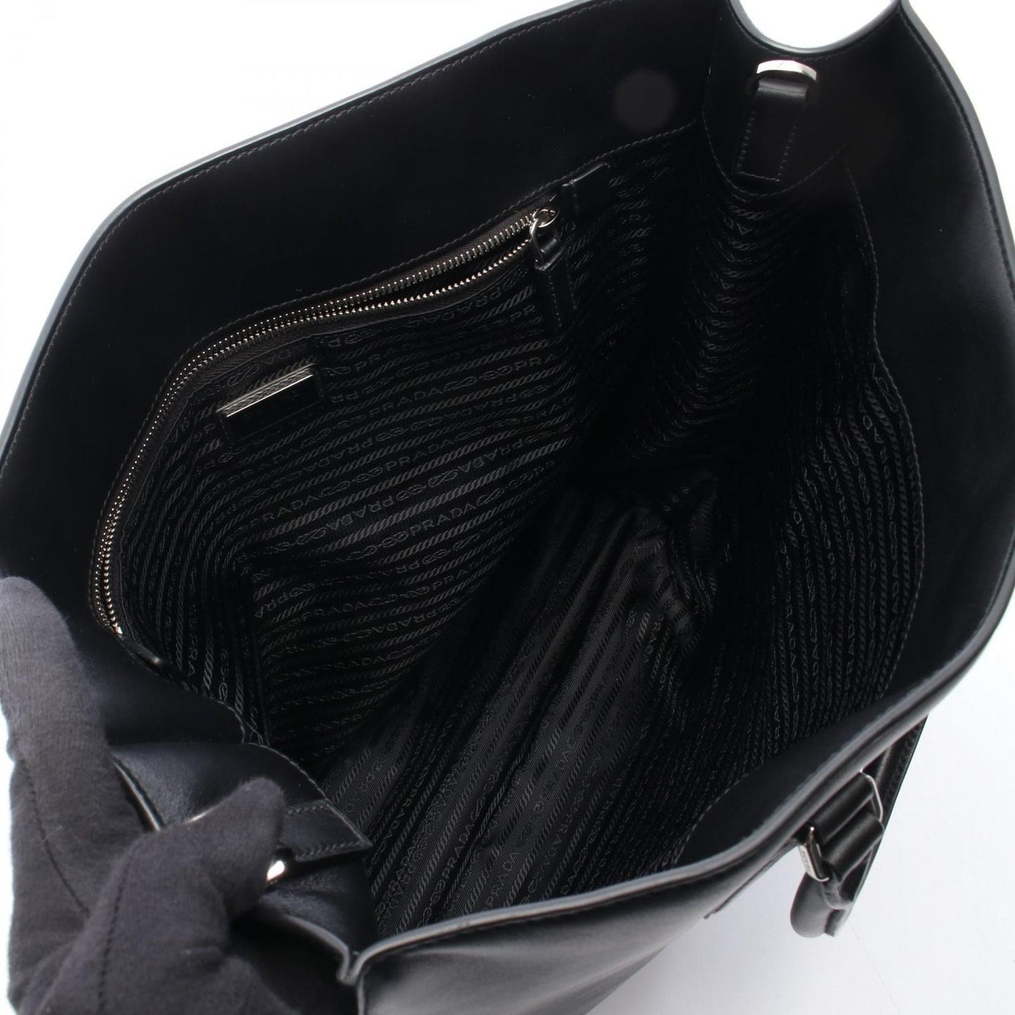 Prada Tote Bag Shopping 2-Way Black Leather Triangle Logo — view 3