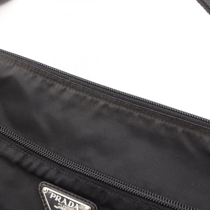 Prada Shoulder Bag Triangle Logo Black Nylon Leather — view 8