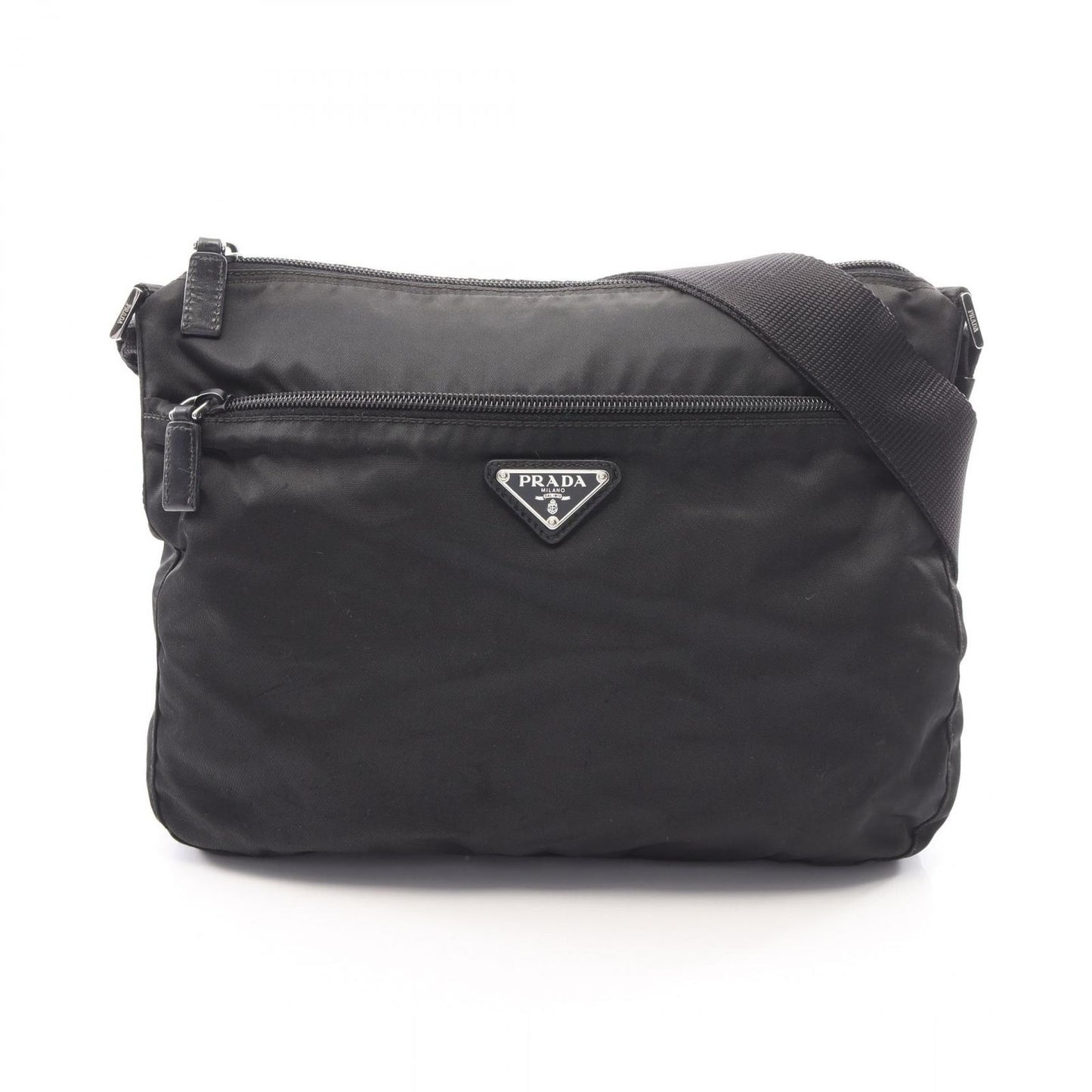 Prada Shoulder Bag Triangle Logo Black Nylon Leather