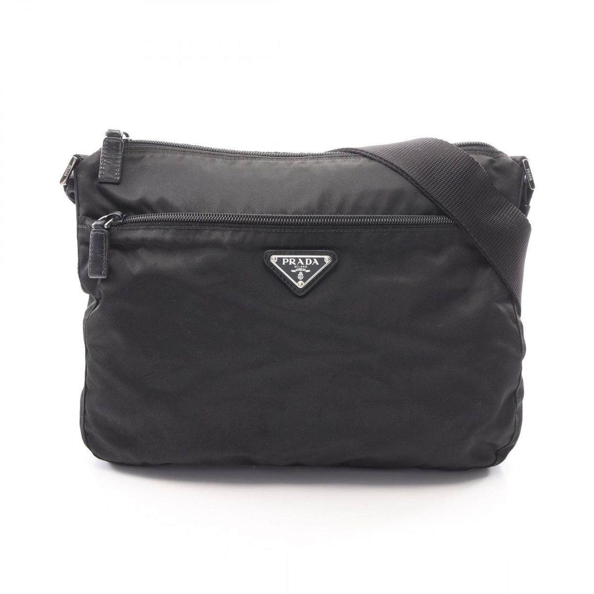 Prada Shoulder Bag Triangle Logo Black Nylon Leather