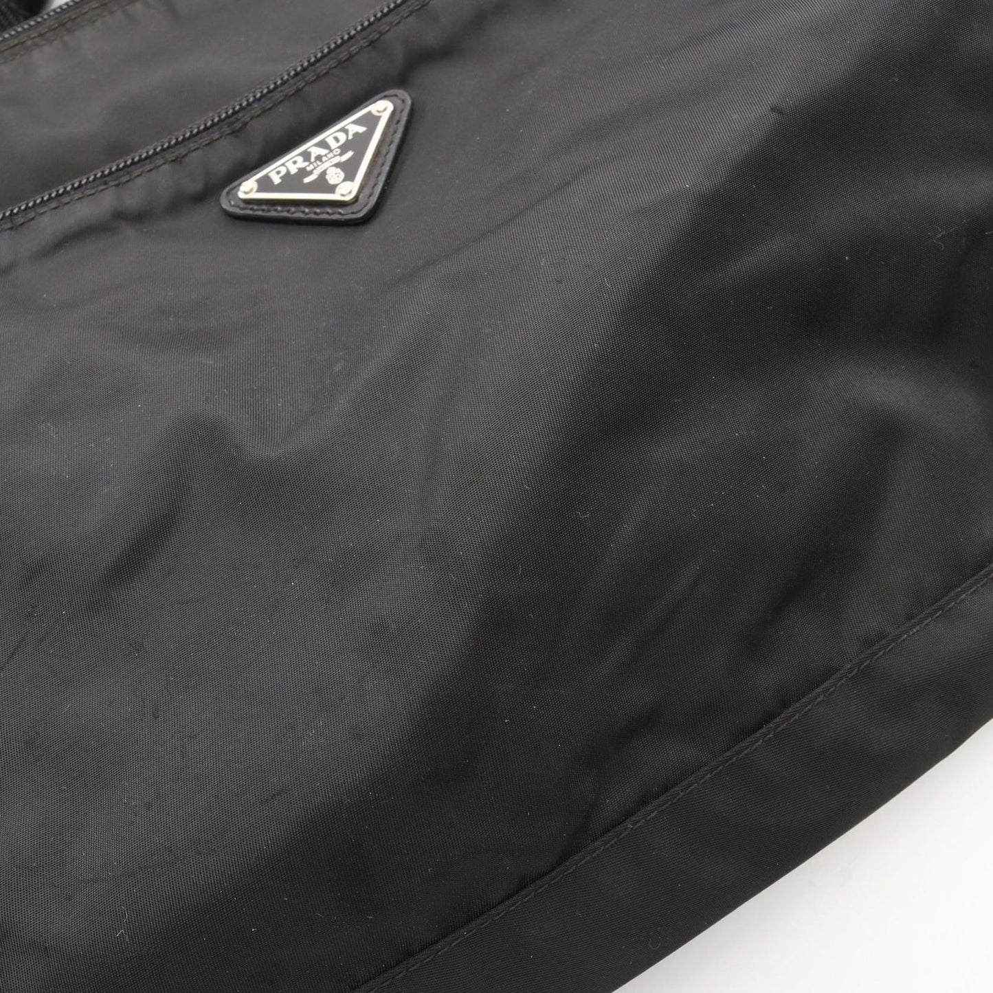Prada Shoulder Bag Triangle Logo Black Nylon Leather — view 6