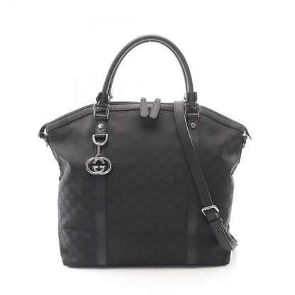 Gucci Tote Bag GG Pattern Interlocking Black Leather 2-Way