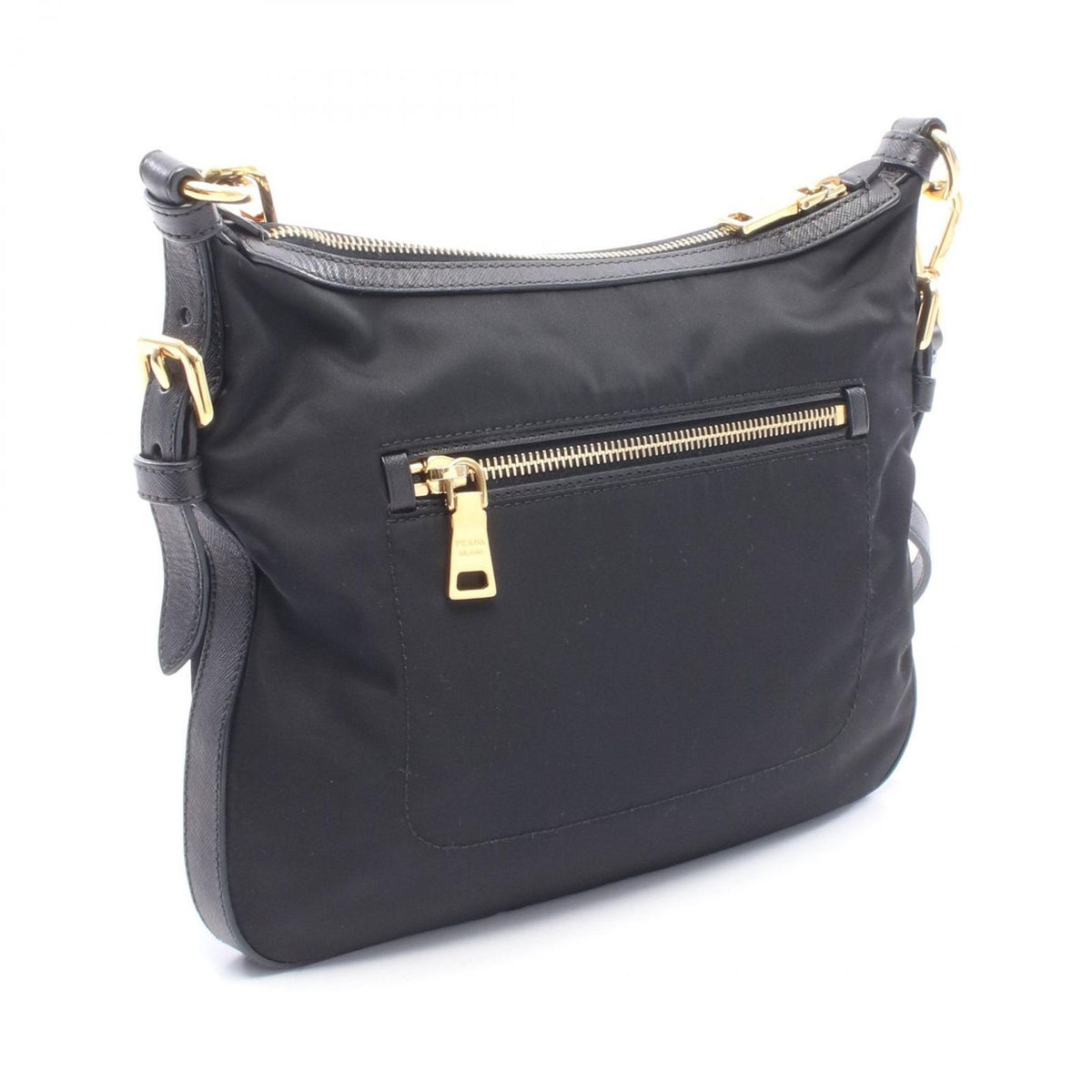 Prada Shoulder Bag Tessuto Saffian Black Nylon Leather Triangle Logo — view 2