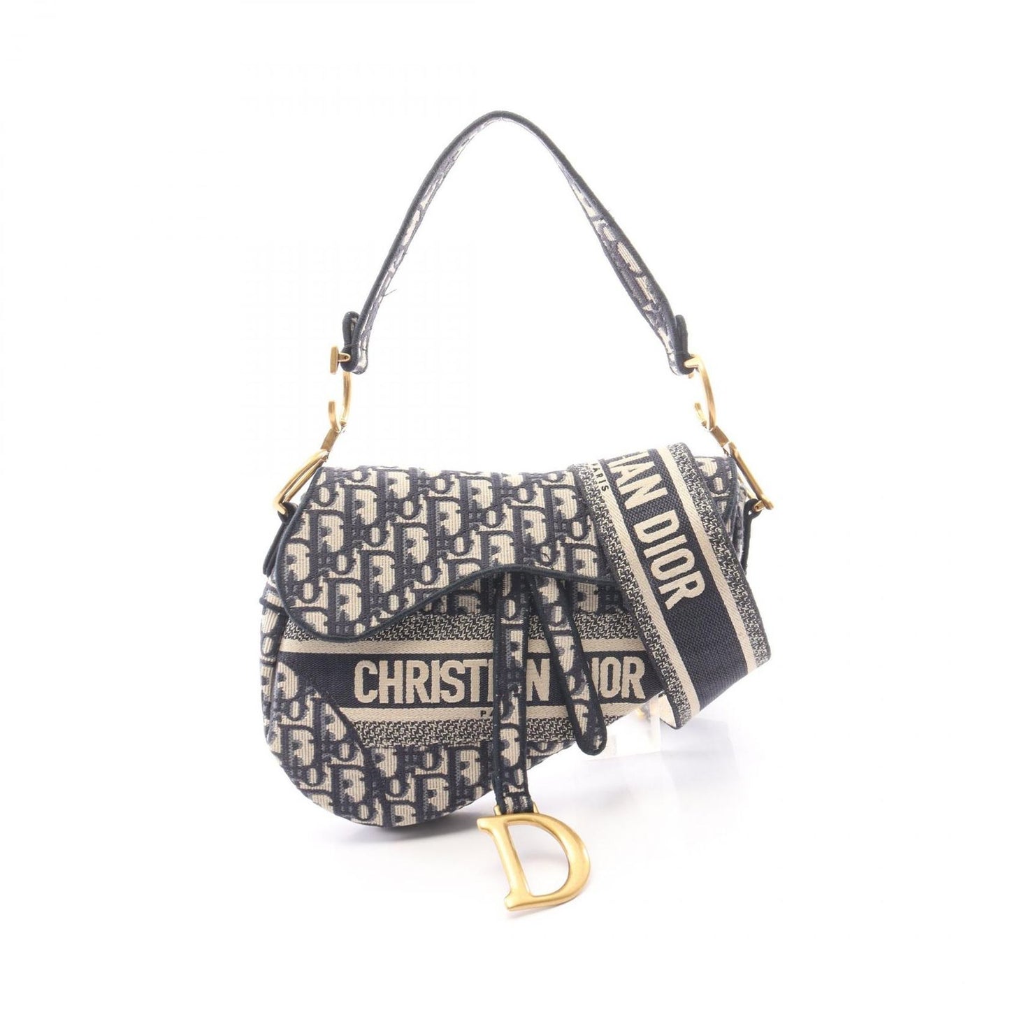Dior Handbag Saddle Bag 2-Way Navy Ivory Canvas Oblique