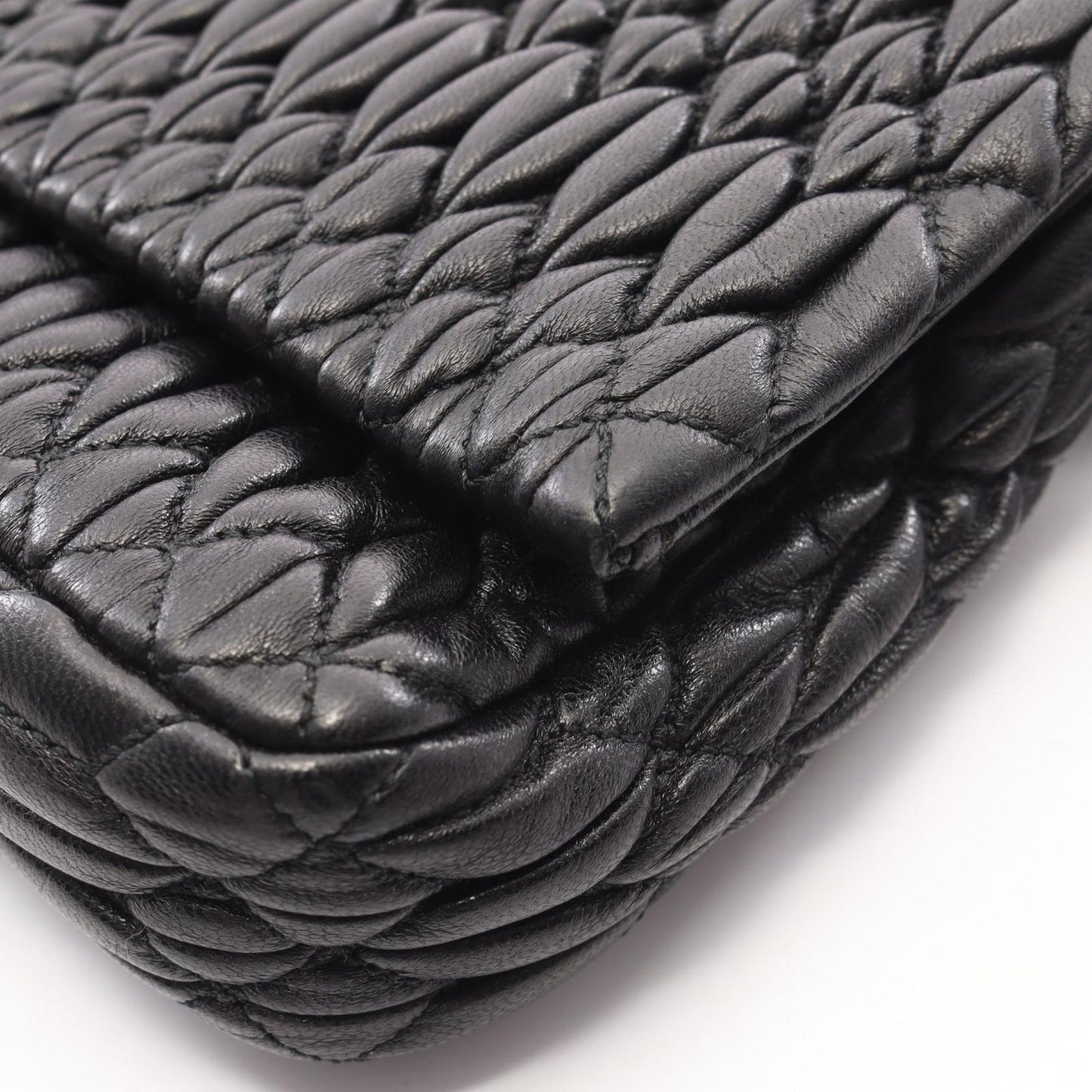 Miu Miu Shoulder Bag Nappa Crystal Matelasse 2-Way Black Leather — view 6