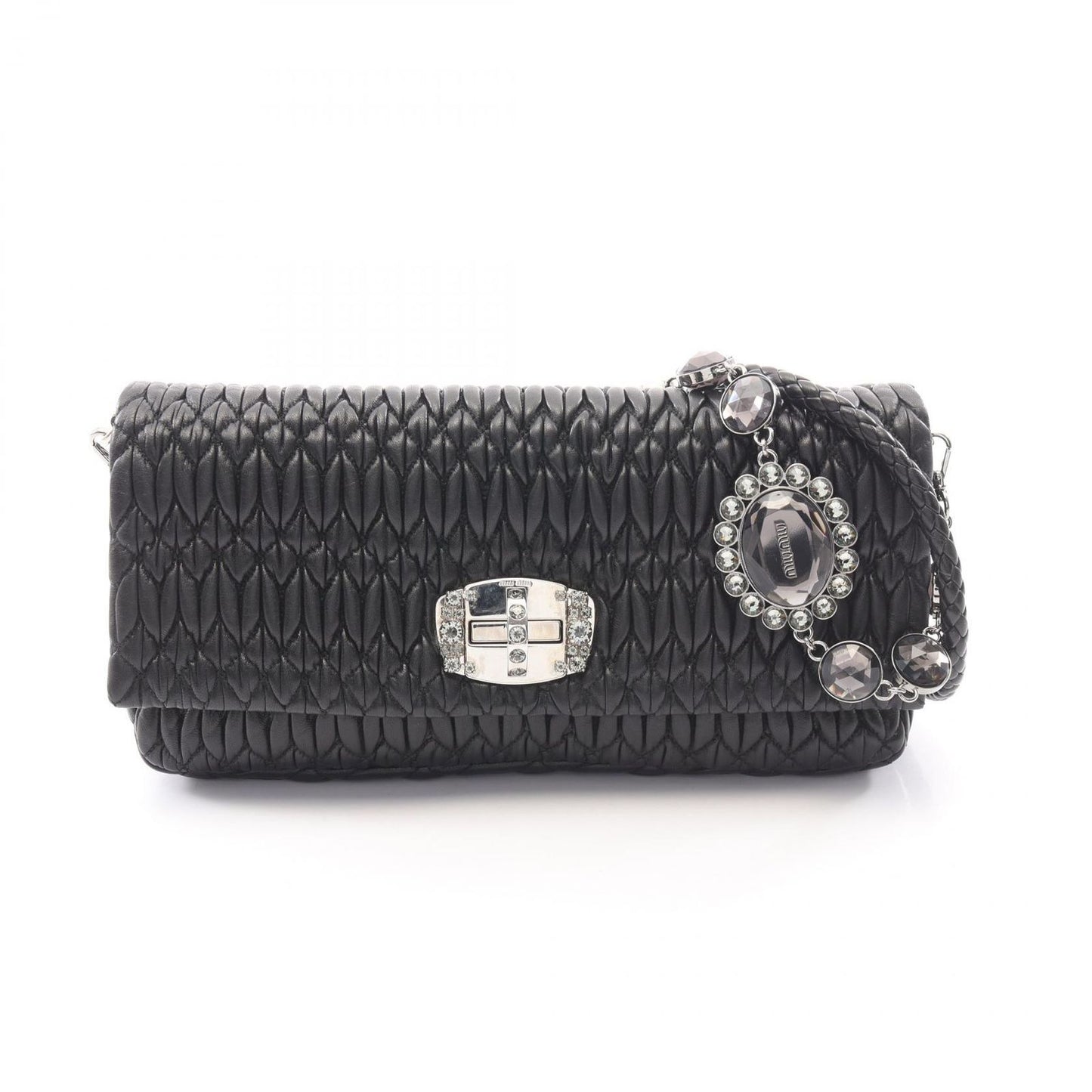 Miu Miu Shoulder Bag Nappa Crystal Matelasse 2-Way Black Leather