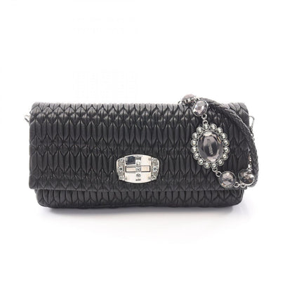 Miu Miu Shoulder Bag Nappa Crystal Matelasse 2-Way Black Leather
