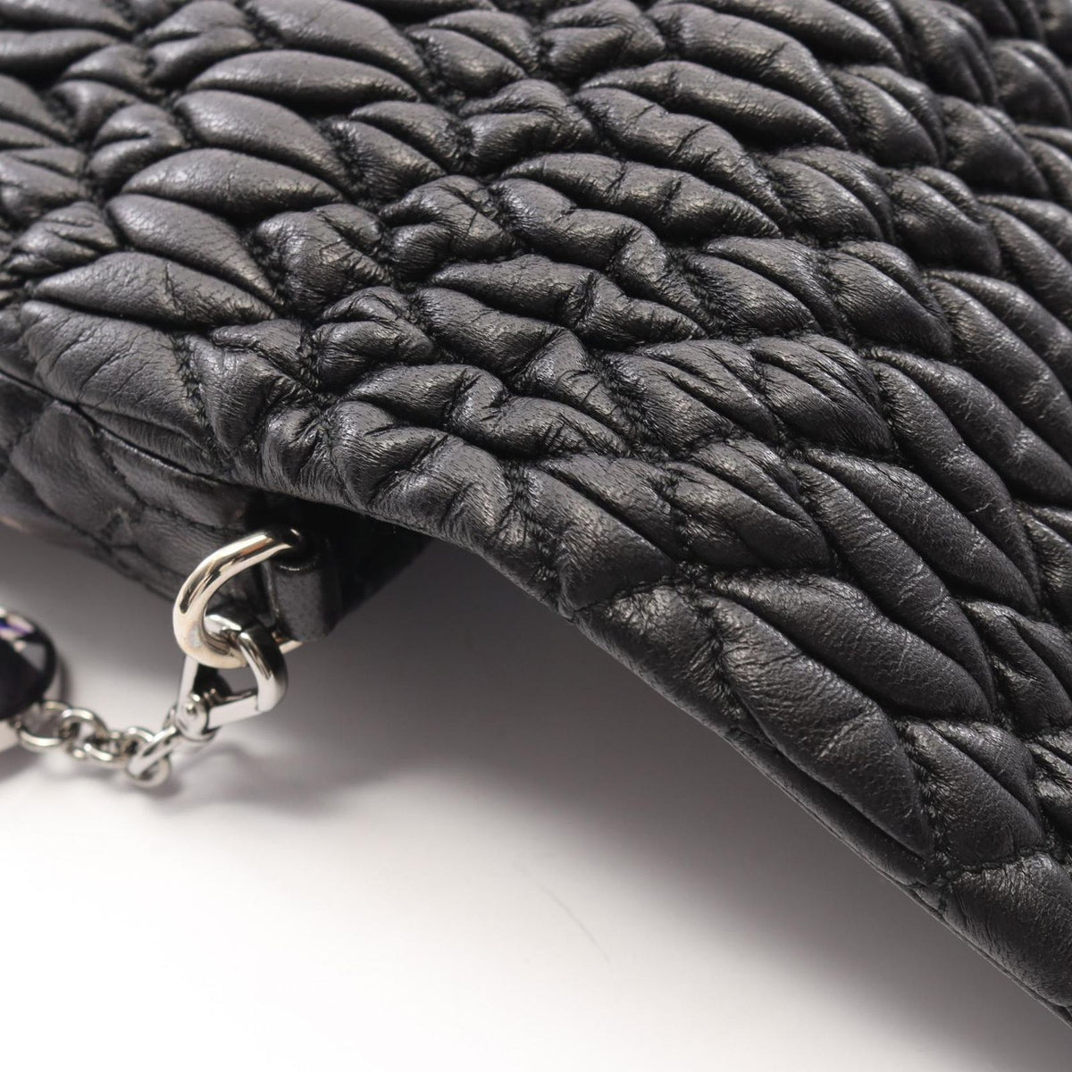 Miu Miu Shoulder Bag Nappa Crystal Matelasse 2-Way Black Leather — view 5