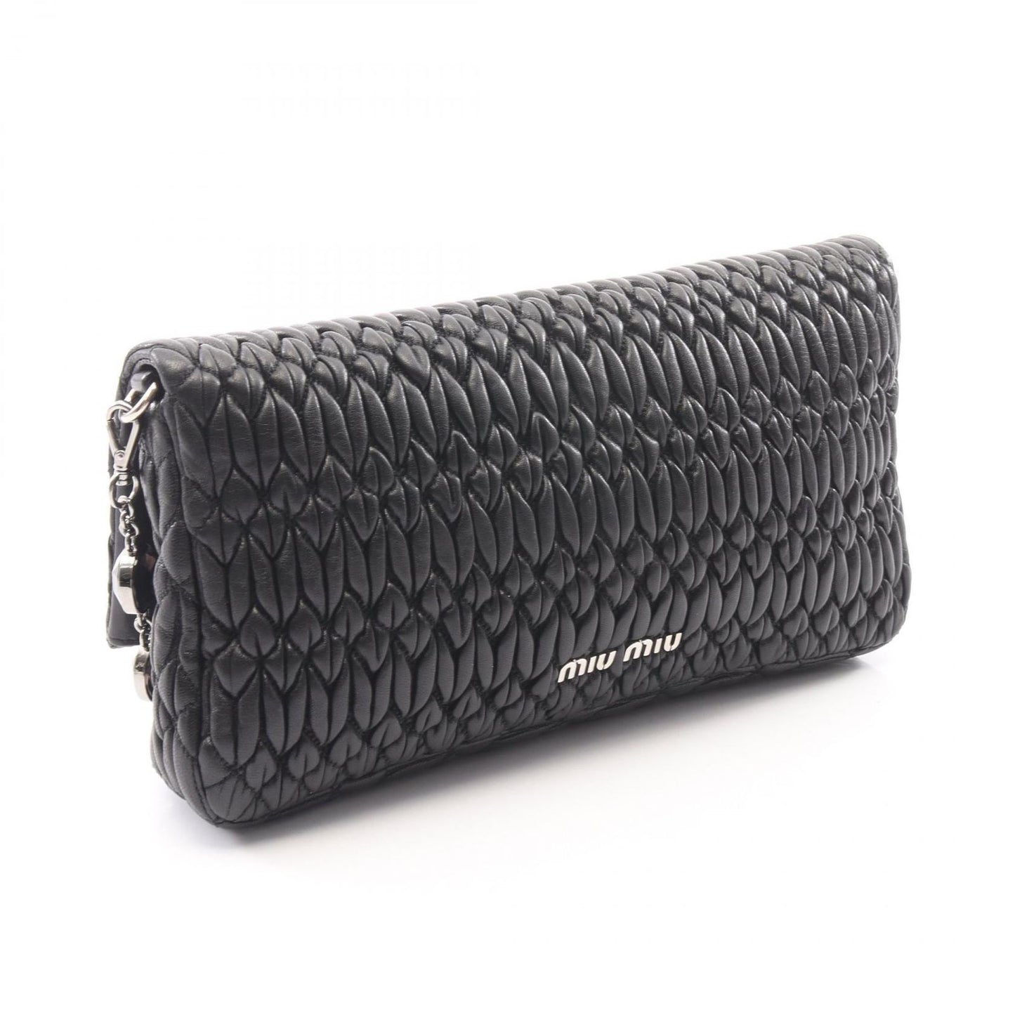 Miu Miu Shoulder Bag Nappa Crystal Matelasse 2-Way Black Leather — view 2