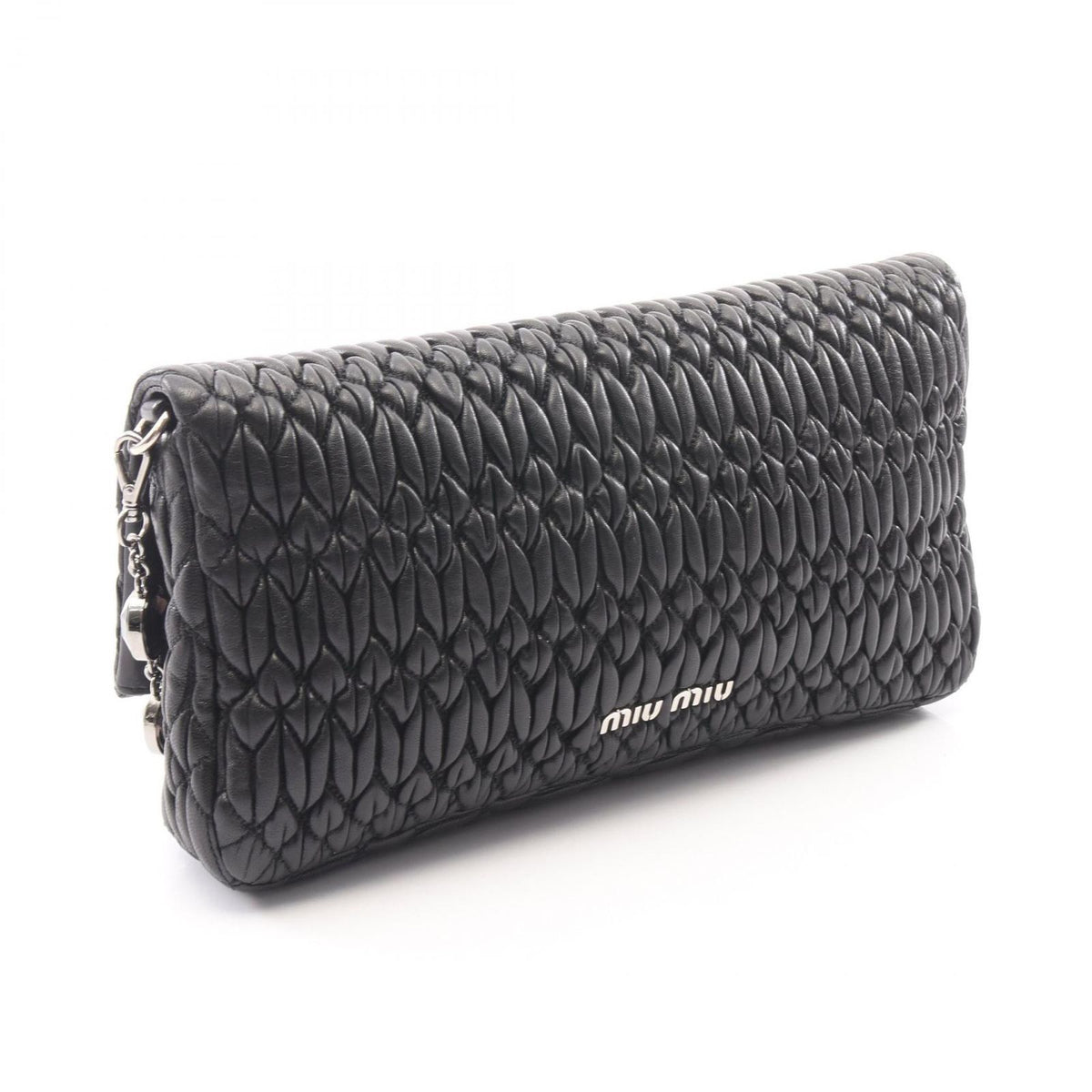 Miu Miu Shoulder Bag Nappa Crystal Matelasse 2-Way Black Leather — view 2