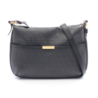Fendi Shoulder Bag Zucchino Gray Black Canvas Leather