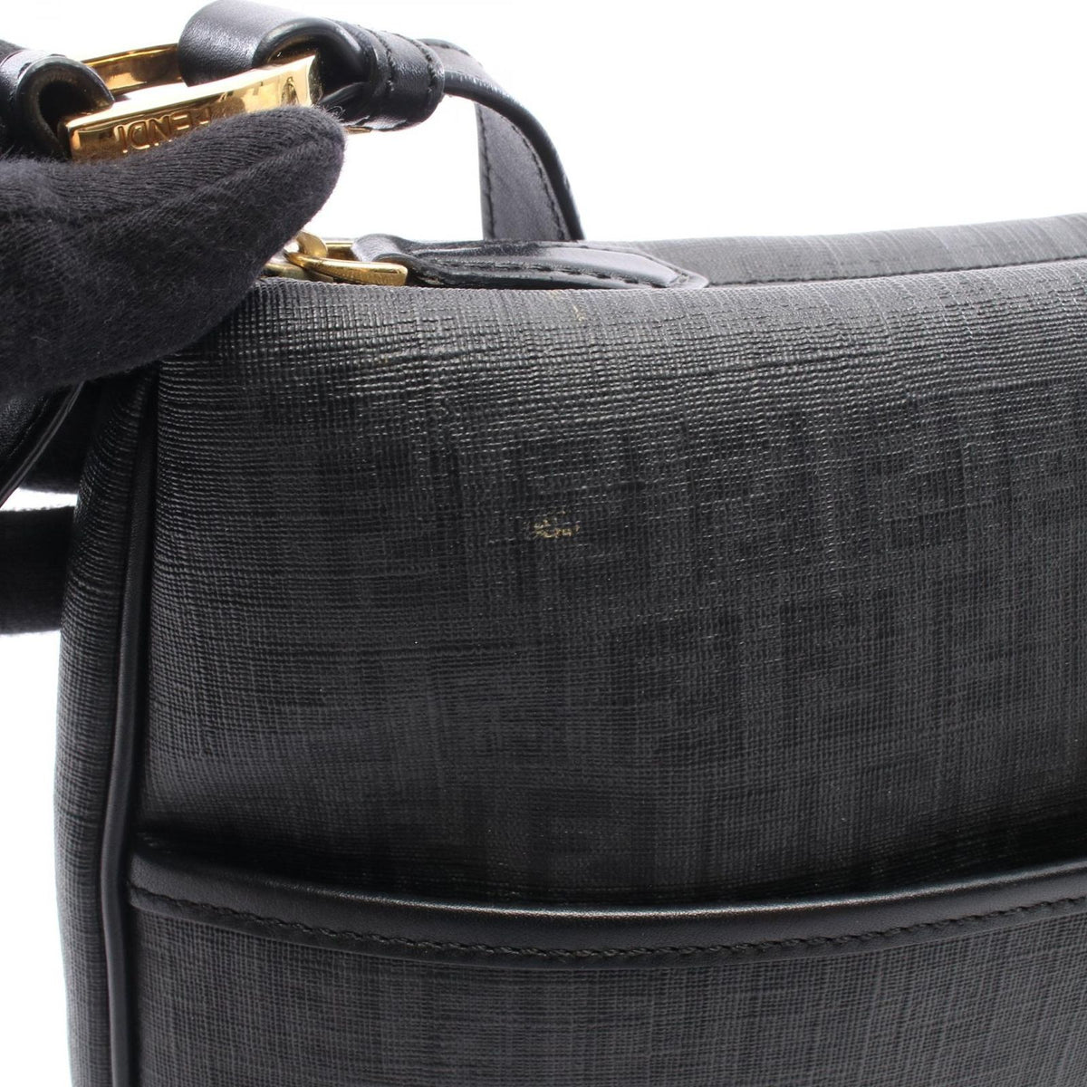 Fendi Shoulder Bag Zucchino Gray Black Canvas Leather — view 6