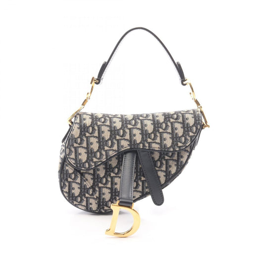 Dior Handbag Saddle Bag Mini Oblique Jacquard Ivory Navy Canvas Leather