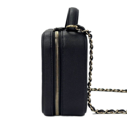 Chanel Bag CC Filigree Vanity Case 2-Way Chain Shoulder Black Champagne Gold — view 3