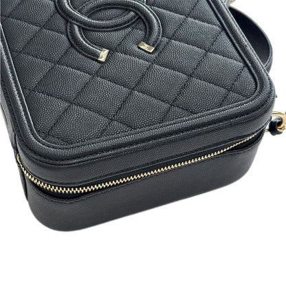 Chanel Bag CC Filigree Vanity Case 2-Way Chain Shoulder Black Champagne Gold — view 7