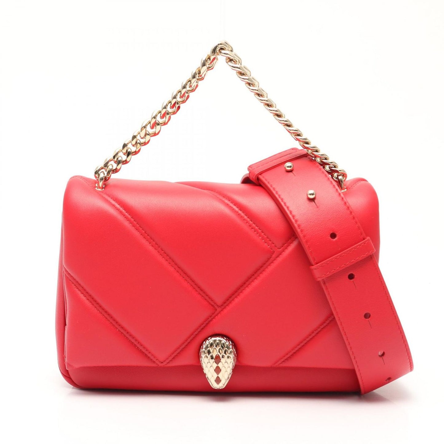 Bvlgari Handbag Serpenti Cabochon 2-Way Red Leather Shoulder Bag Small