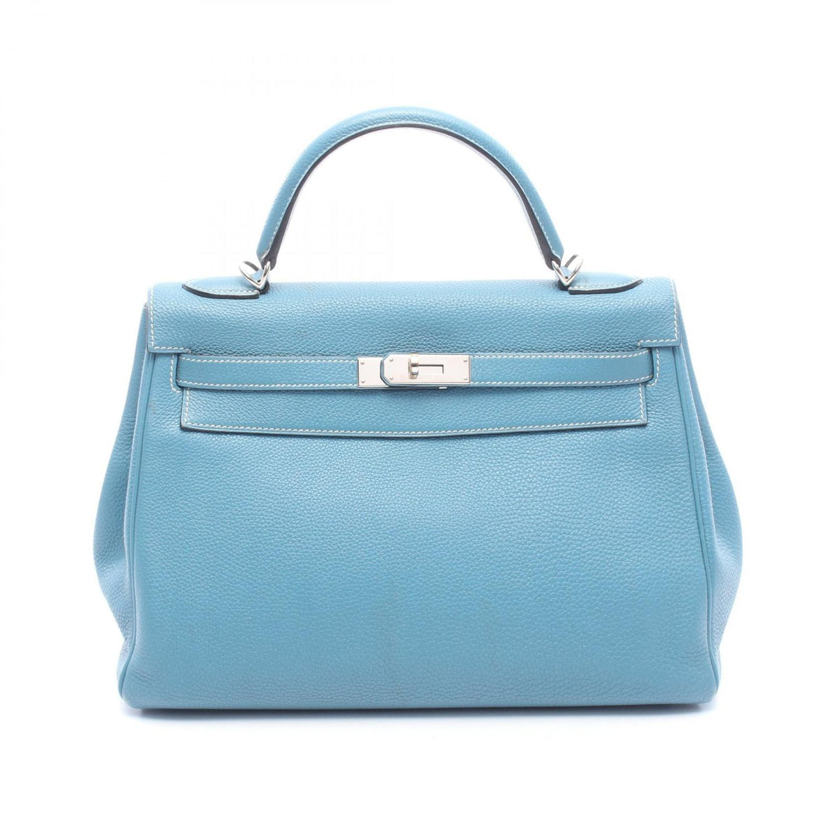 Hermes Kelly 32 Retourne 2-Way Blue Jean Leather 32 Handbag