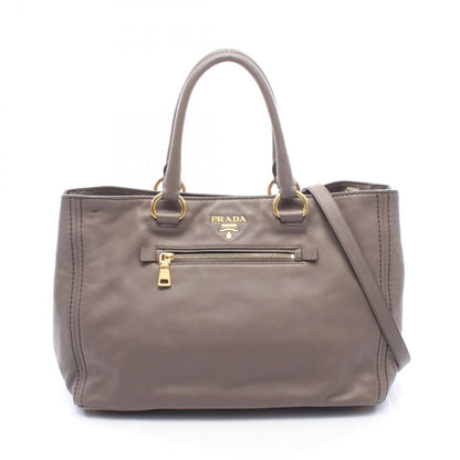 Prada Tote Bag 2-Way Gray Ju Leather Shoulder