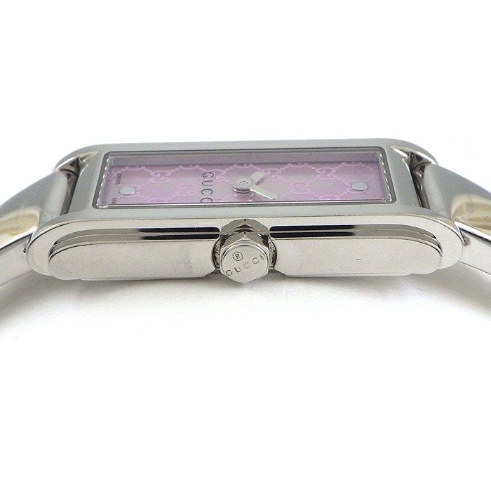 Gucci Watch Bracelet 109 Bangle Horsebit Rectangular GG Logo Pink Shell Dial SS — view 2