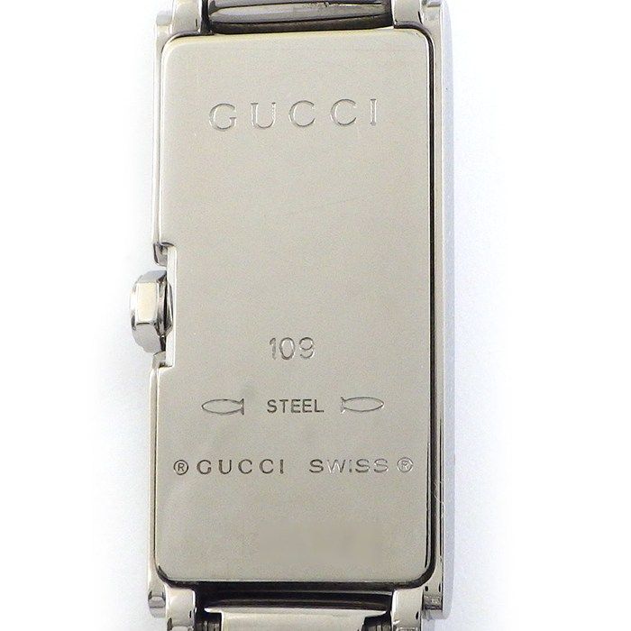 Gucci Watch Bracelet 109 Bangle Horsebit Rectangular GG Logo Pink Shell Dial SS — view 4