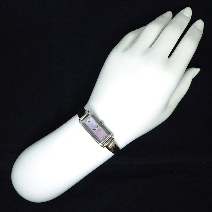 Gucci Watch Bracelet 109 Bangle Horsebit Rectangular GG Logo Pink Shell Dial SS — view 7
