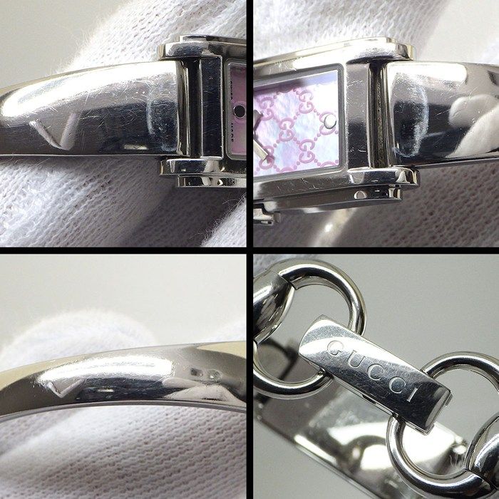 Gucci Watch Bracelet 109 Bangle Horsebit Rectangular GG Logo Pink Shell Dial SS — view 6
