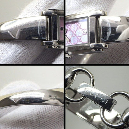 Gucci Watch Bracelet 109 Bangle Horsebit Rectangular GG Logo Pink Shell Dial SS — view 6