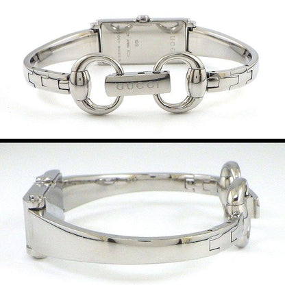 Gucci Watch Bracelet 109 Bangle Horsebit Rectangular GG Logo Pink Shell Dial SS — view 3