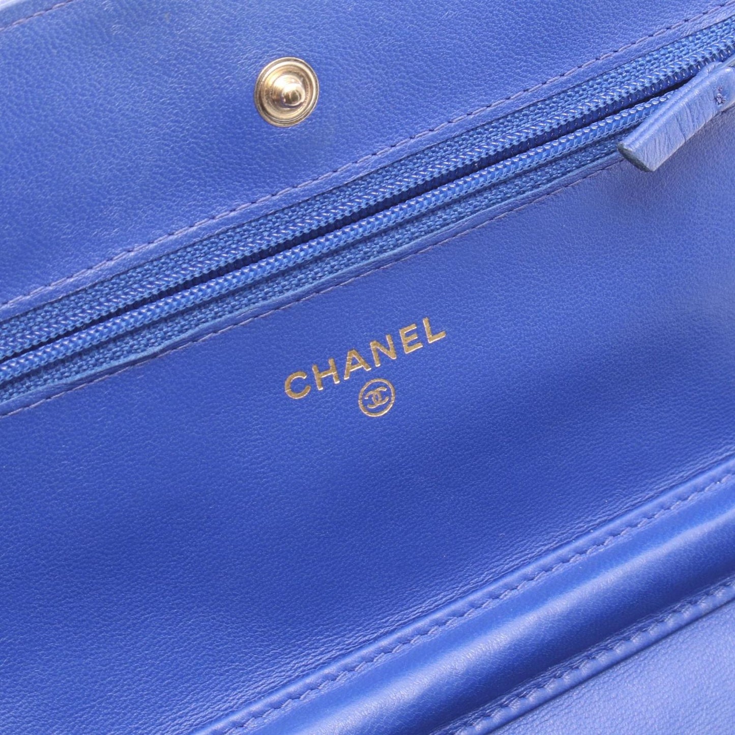 Chanel Shoulder Bag Quilted Blue Lambskin Chain Wallet — view 4