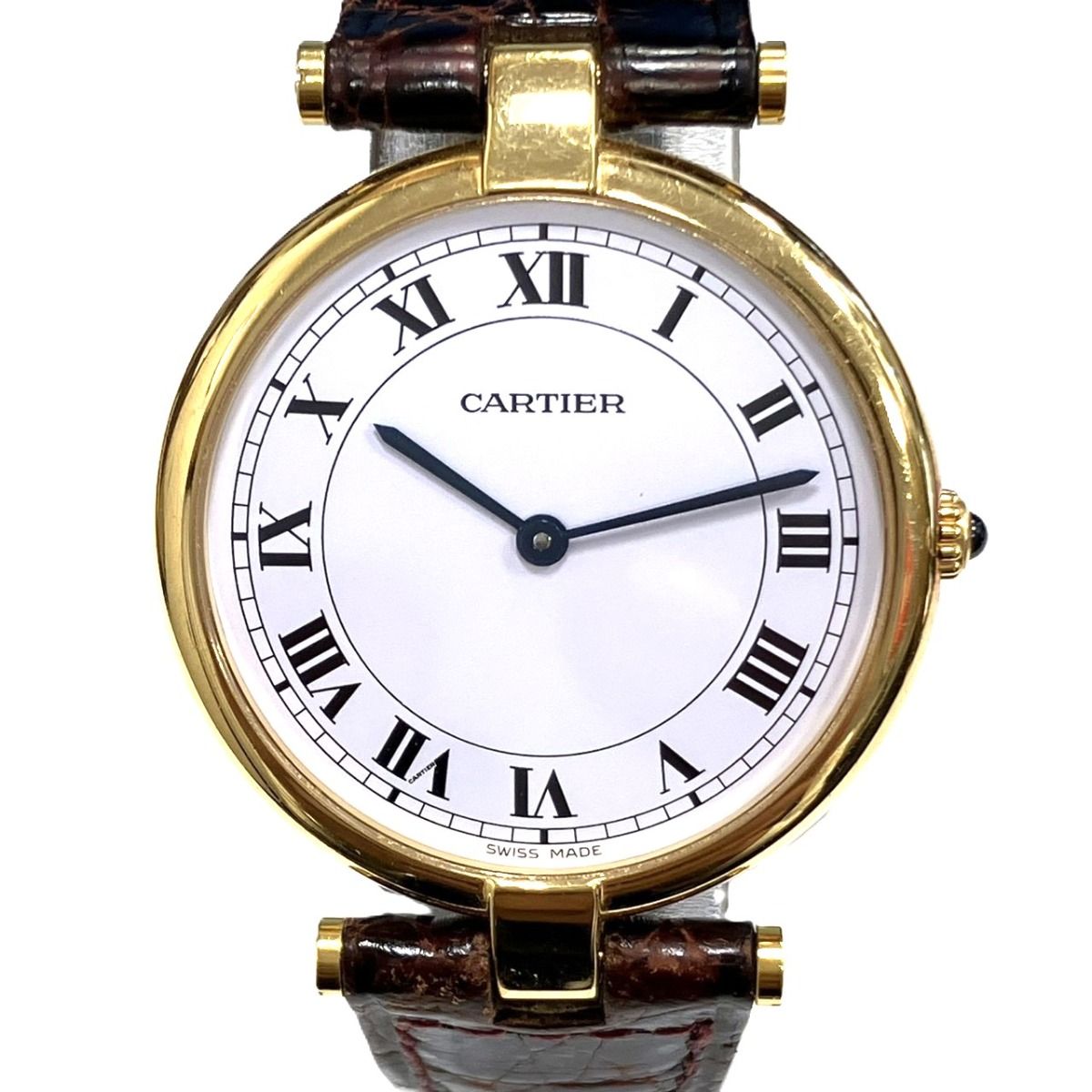 Cartier Vendome Louis Cartier LM Watch 18K Leather Quartz White Dial