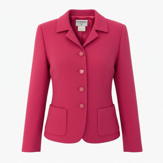 Chanel Tweed Jacket CC Logo Button 38 Pink