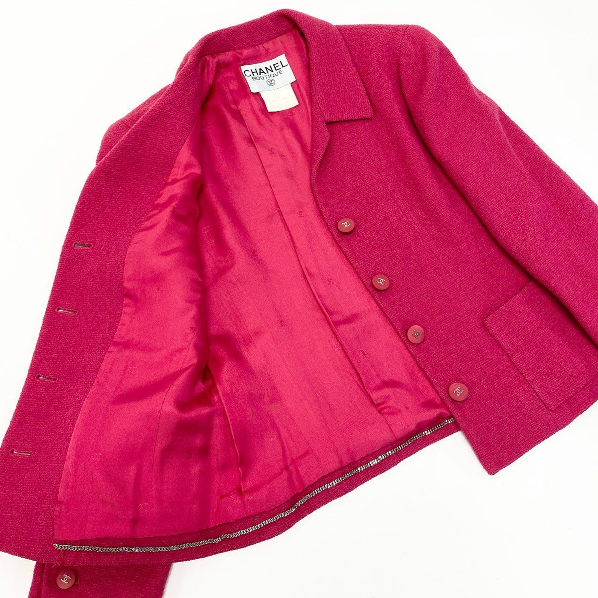 Chanel Tweed Jacket CC Logo Button 38 Pink — view 4