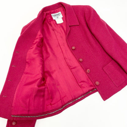 Chanel Tweed Jacket CC Logo Button 38 Pink — view 4