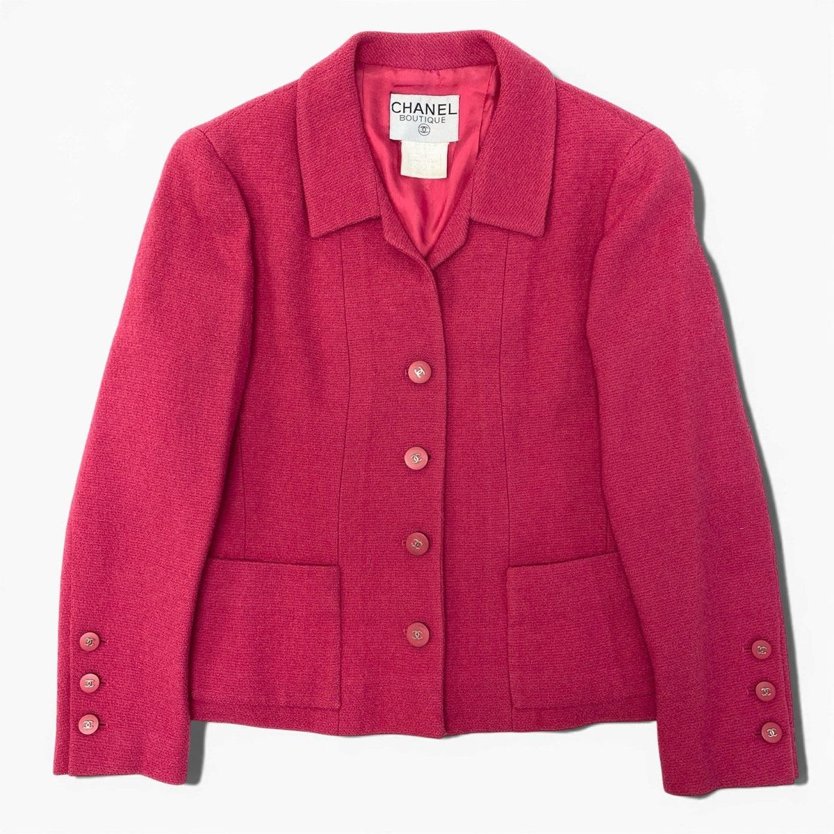 Chanel Tweed Jacket CC Logo Button 38 Pink — view 2
