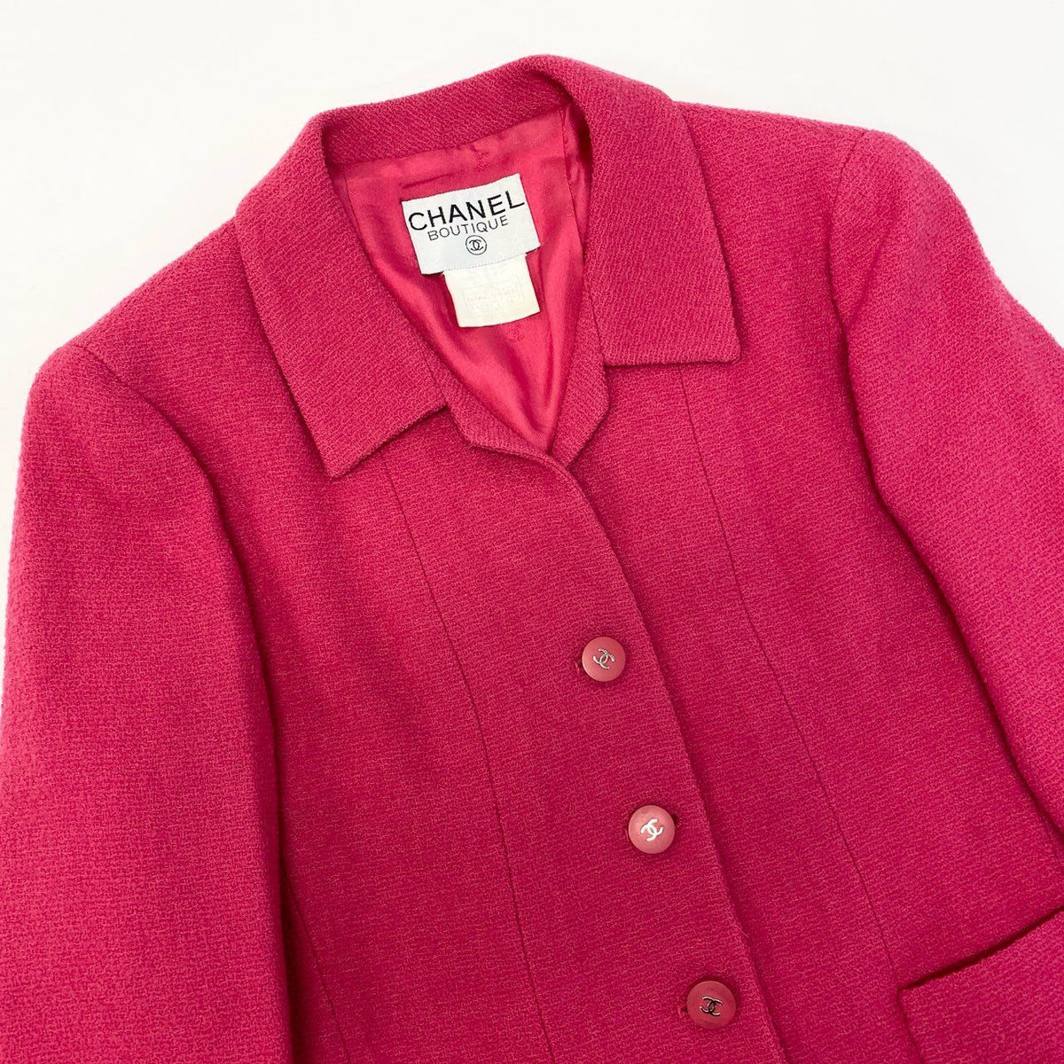Chanel Tweed Jacket CC Logo Button 38 Pink — view 5