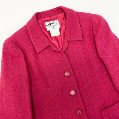 Chanel Tweed Jacket CC Logo Button 38 Pink — view 5