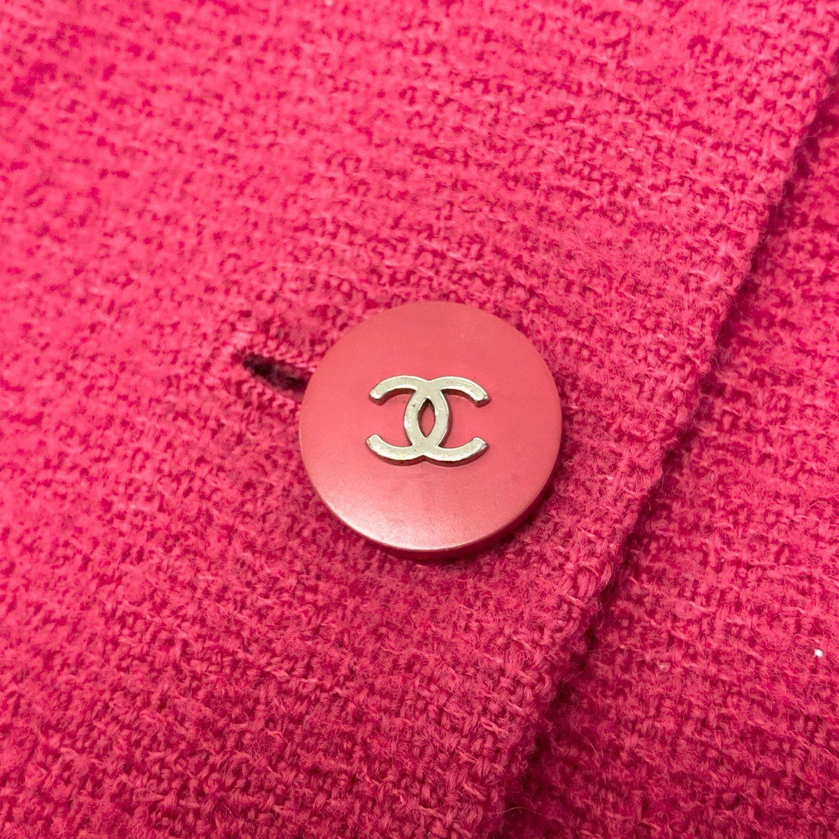 Chanel Tweed Jacket CC Logo Button 38 Pink — view 7