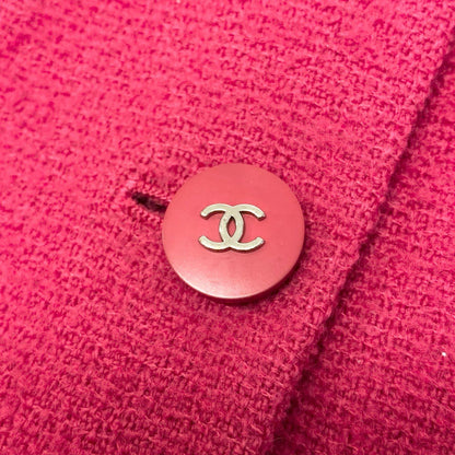 Chanel Tweed Jacket CC Logo Button 38 Pink — view 7