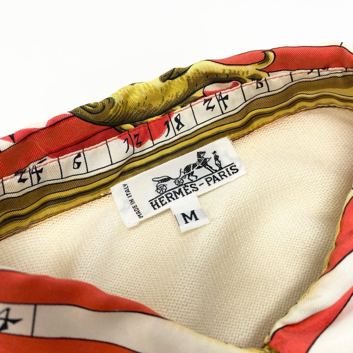 Hermes Dies Et Hore Knit Contrast Long Sleeve Polo Shirt 100% Silk M Off White — view 8